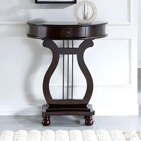 Half Moon Birch Dark Wood Console Table with Drawers Image - 1