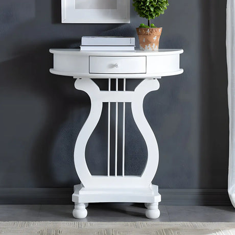 Half Moon Birch Dark Wood Console Table with Drawers Image - 2
