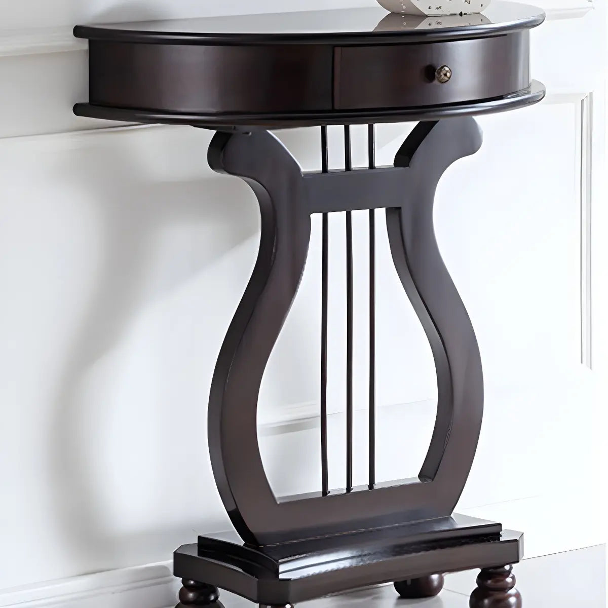 Half Moon Birch Dark Wood Console Table with Drawers Image - 4