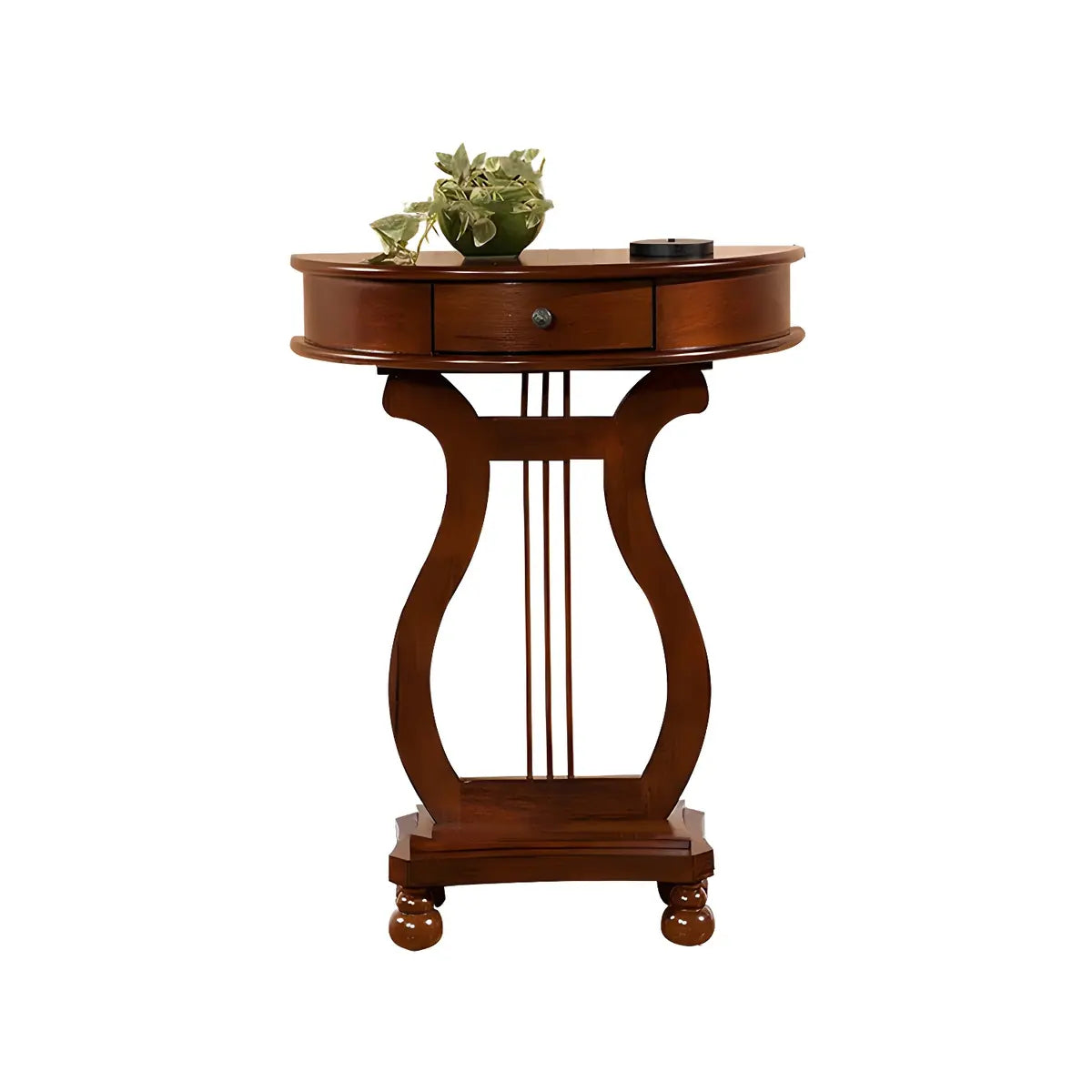 Half Moon Birch Dark Wood Console Table with Drawers Image - 5