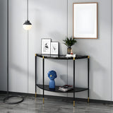 Half Moon Black Marble Entryway Console Table with Shelves Image - 1