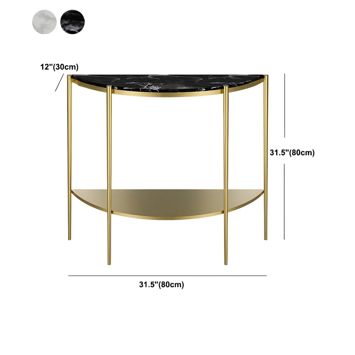 Half Moon Black Marble Entryway Console Table with Shelves Image - 10
