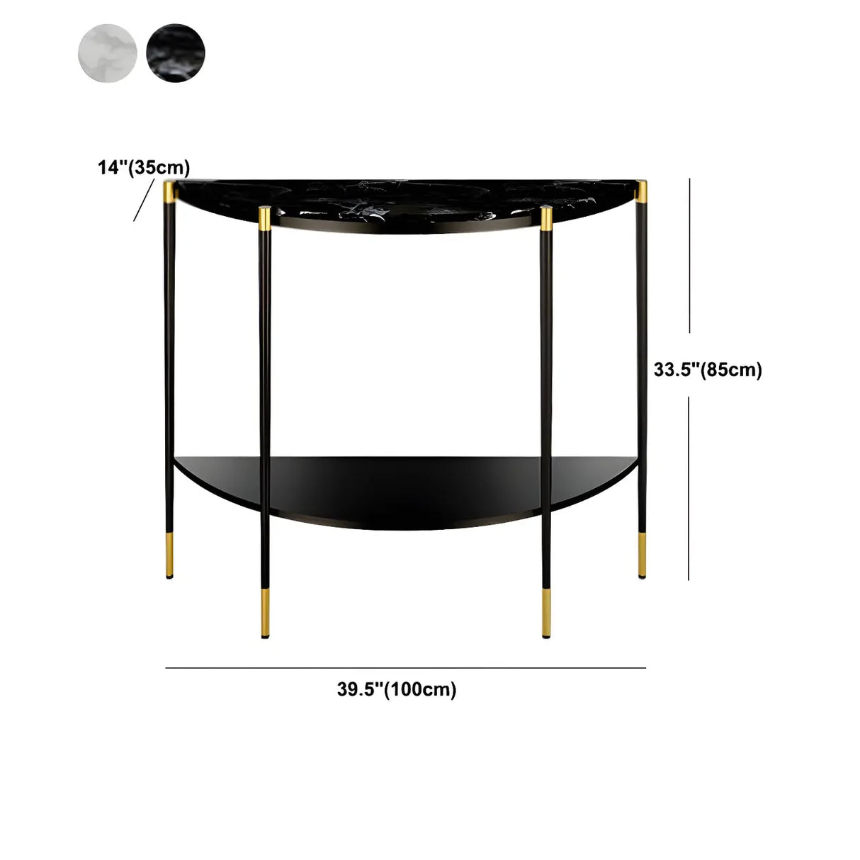 Half Moon Black Marble Entryway Console Table with Shelves Image - 11