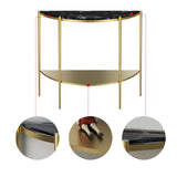 Half Moon Black Marble Entryway Console Table with Shelves Image - 8