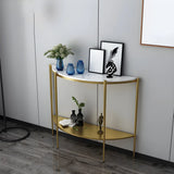 Half Moon Black Marble Entryway Console Table with Shelves Image - 3