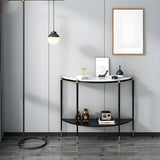 Half Moon Black Marble Entryway Console Table with Shelves Image - 4