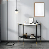 Half Moon Black Marble Entryway Console Table with Shelves Image - 4