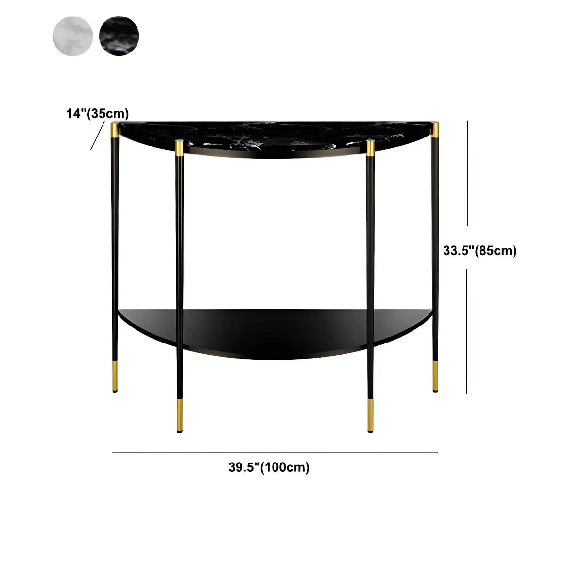 Half Moon Black Marble Entryway Console Table with Shelves Image - 11