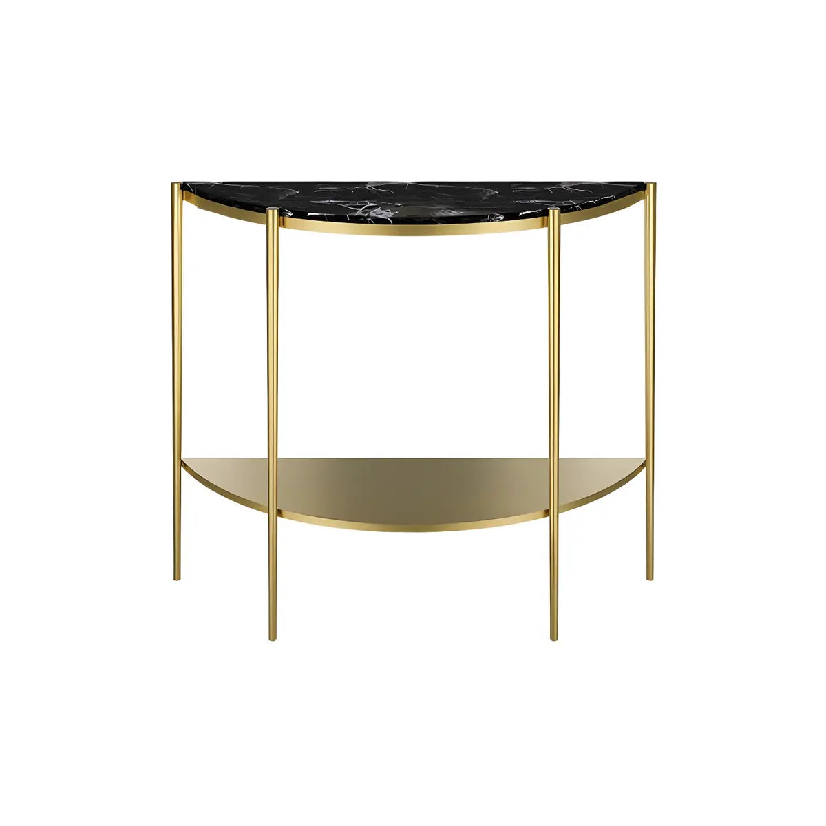 Half Moon Black Marble Entryway Console Table with Shelves Image - 5
