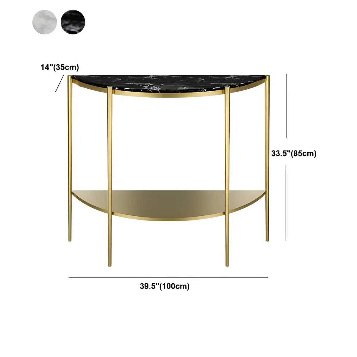 Half Moon Black Marble Entryway Console Table with Shelves Image - 12