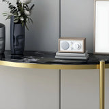 Half Moon Black Marble Entryway Console Table with Shelves Image - 6