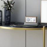 Half Moon Black Marble Entryway Console Table with Shelves Image - 6