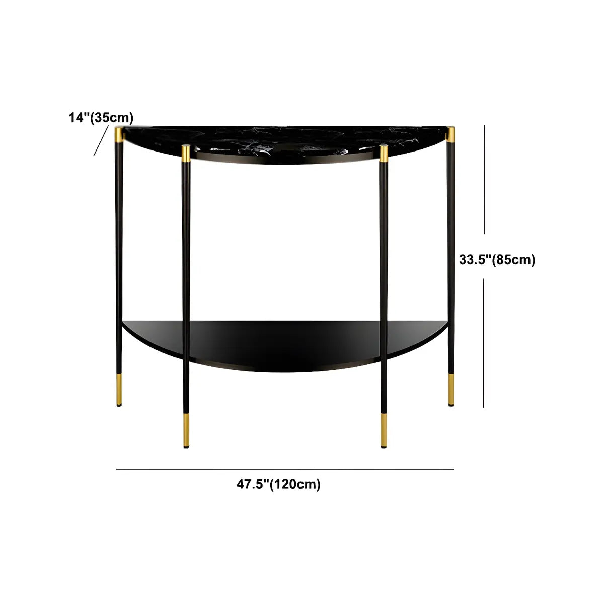 Half Moon Black Marble Entryway Console Table with Shelves Image - 13