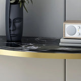 Half Moon Black Marble Entryway Console Table with Shelves Image - 7