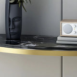 Half Moon Black Marble Entryway Console Table with Shelves Image - 7