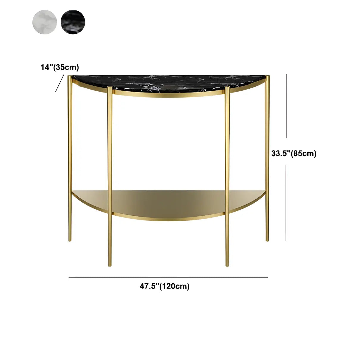 Half Moon Black Marble Entryway Console Table with Shelves Image - 14