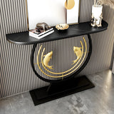 Half Moon Black Stone Gold Circle and Koi Base Console Table Image - 1