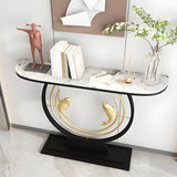 Half Moon Black Stone Gold Circle and Koi Base Console Table Image - 10