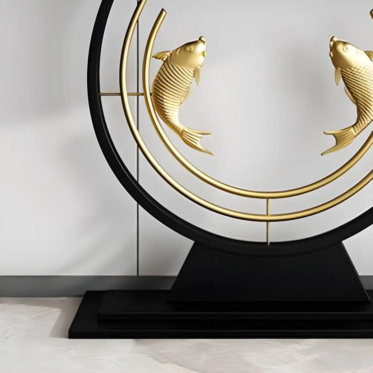 Half Moon Black Stone Gold Circle and Koi Base Console Table Image - 13