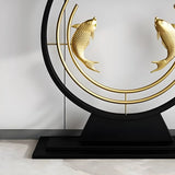 Half Moon Black Stone Gold Circle and Koi Base Console Table Image - 13