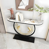 Half Moon Black Stone Gold Circle and Koi Base Console Table Image - 3