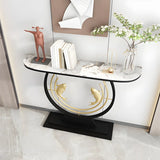Half Moon Black Stone Gold Circle and Koi Base Console Table Image - 3