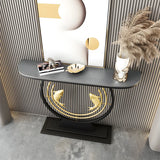 Half Moon Black Stone Gold Circle and Koi Base Console Table Image - 5