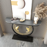 Half Moon Black Stone Gold Circle and Koi Base Console Table Image - 5