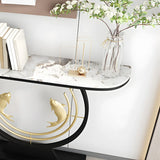 Half Moon Black Stone Gold Circle and Koi Base Console Table Image - 7