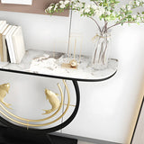 Half Moon Black Stone Gold Circle and Koi Base Console Table Image - 7