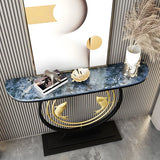 Half Moon Black Stone Gold Circle and Koi Base Console Table Image - 8