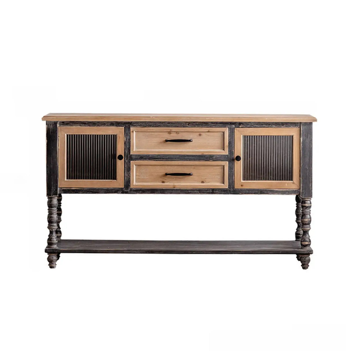 Half-Moon Distressed Wood White Console Table with Storage Image - 11