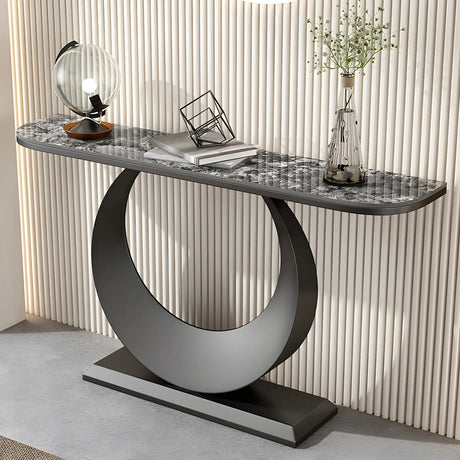 Half Moon Marble Metal Black Circle Base Console Table Image - 1
