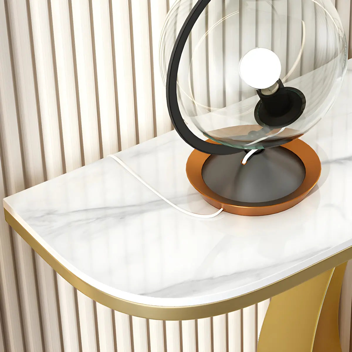 Half Moon Marble Metal Black Circle Base Console Table Image - 10