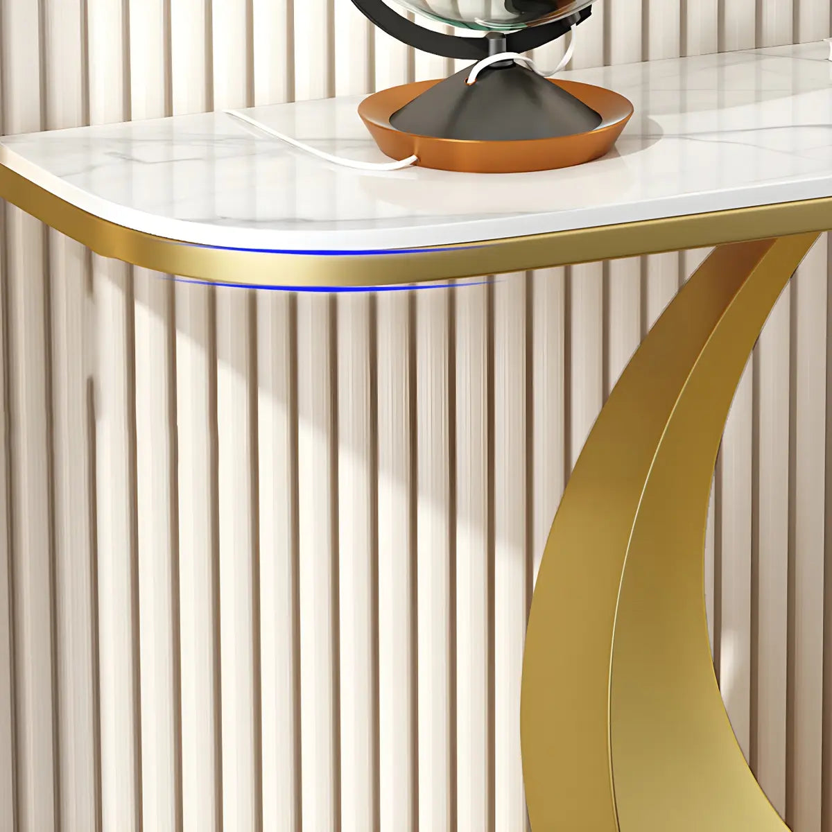 Half Moon Marble Metal Black Circle Base Console Table Image - 13