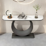 Half Moon Marble Metal Black Circle Base Console Table Image - 15