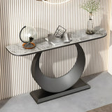 Half Moon Marble Metal Black Circle Base Console Table Image - 16