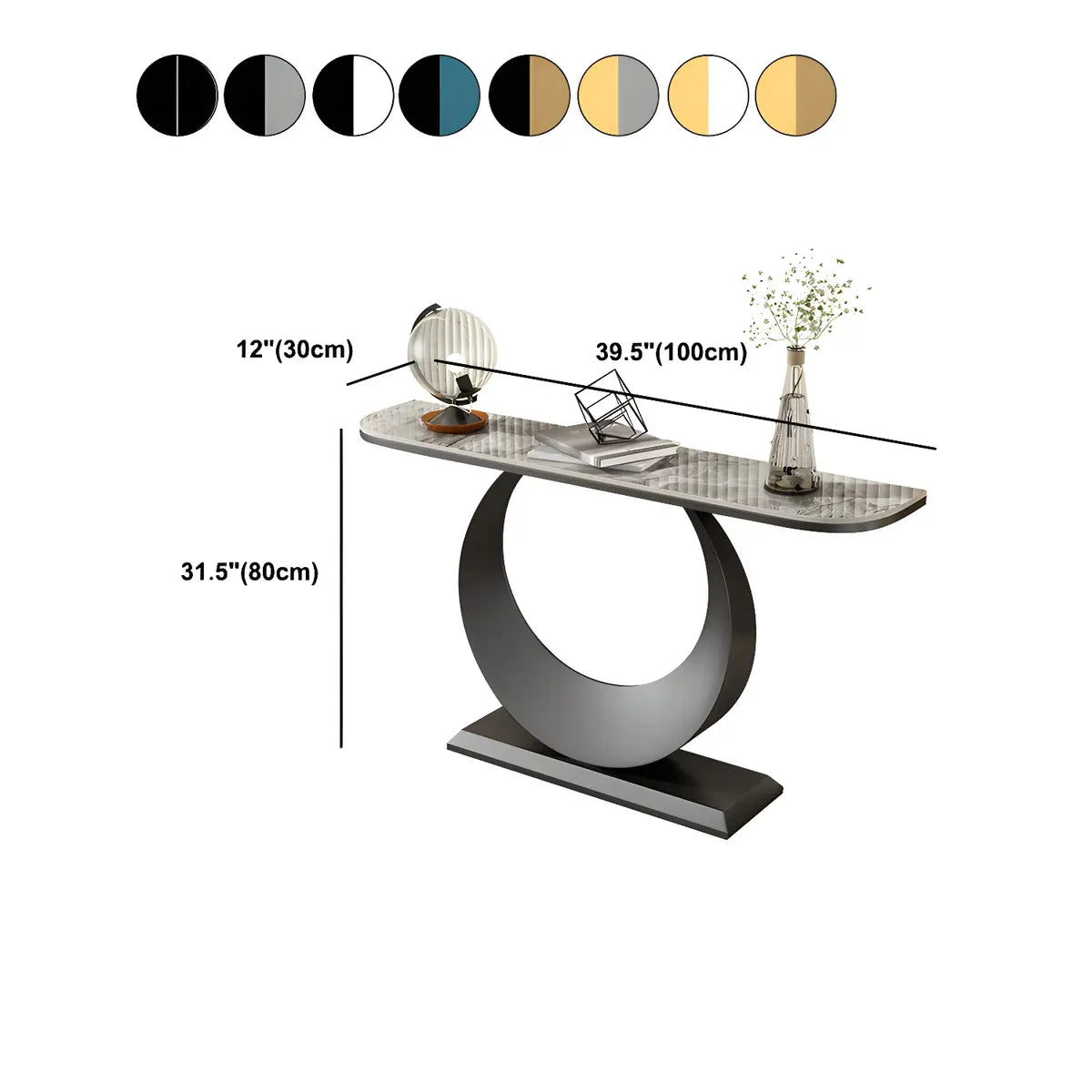 Half Moon Marble Metal Black Circle Base Console Table 