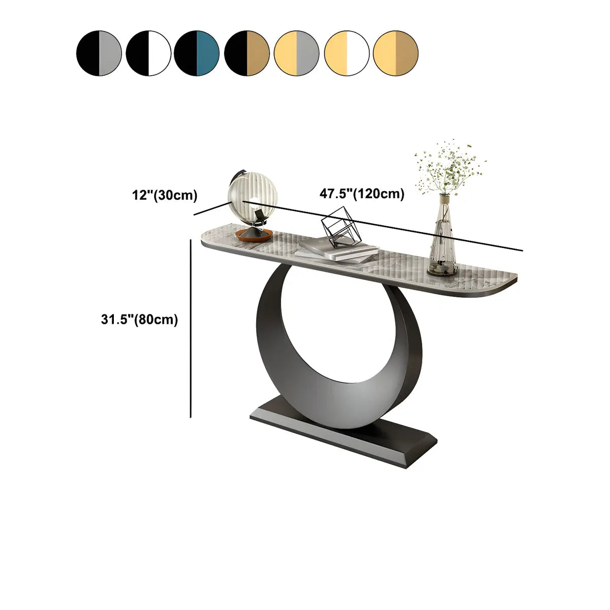 Half Moon Marble Metal Black Circle Base Console Table Image - 18