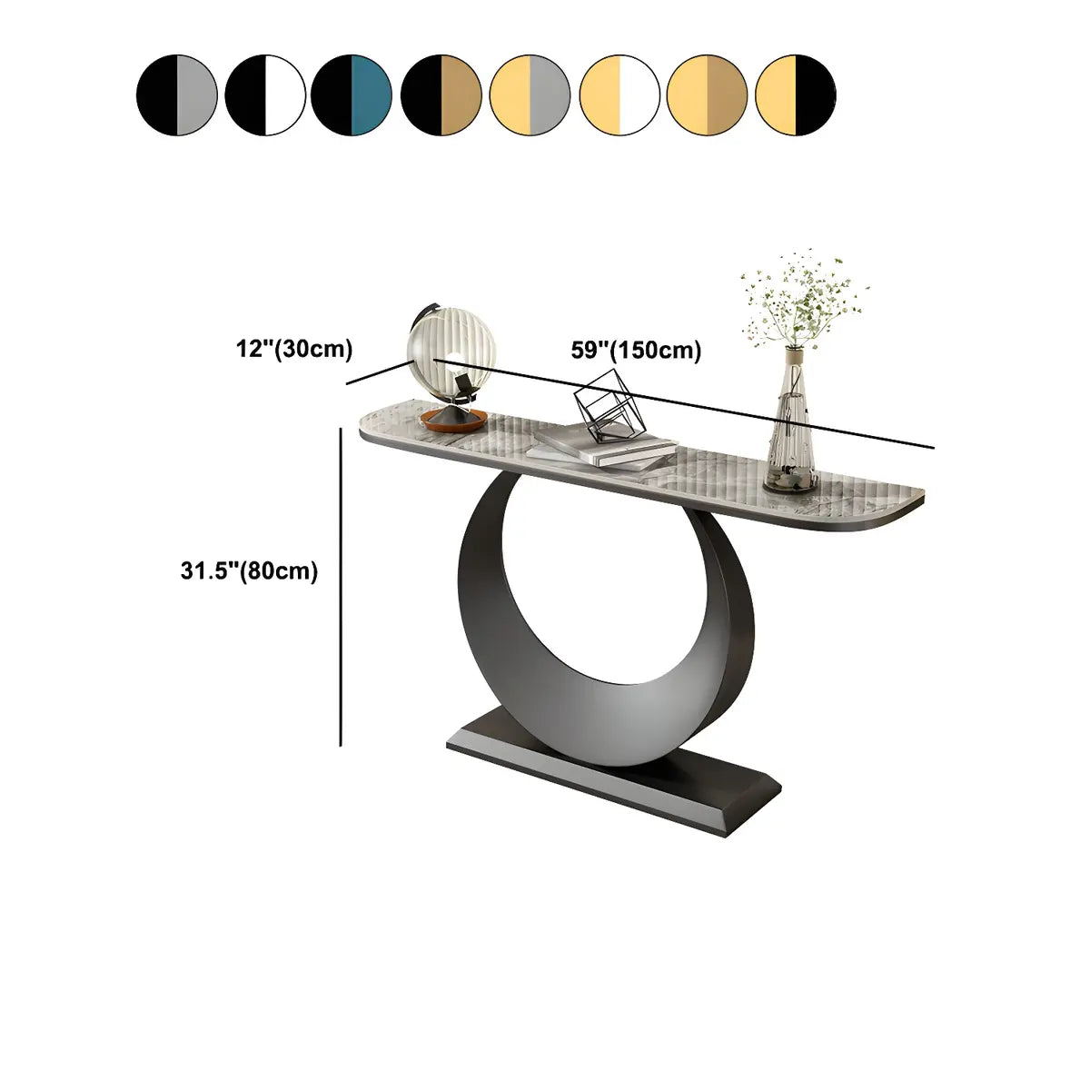 Half Moon Marble Metal Black Circle Base Console Table Image - 19