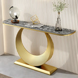 Half Moon Marble Metal Black Circle Base Console Table Image - 2