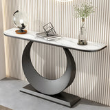 Half Moon Marble Metal Black Circle Base Console Table Image - 5