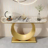 Half Moon Marble Metal Black Circle Base Console Table Image - 8