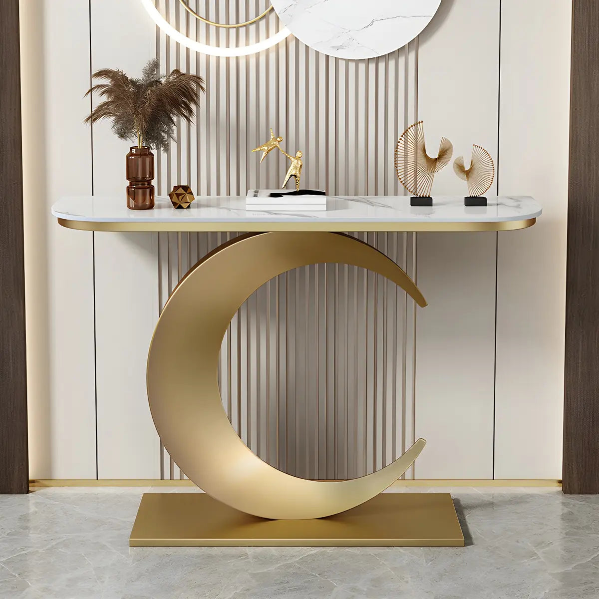 Half Moon Metal Gold Scratch Resistant Hallway Console Table Image - 1