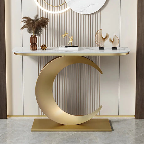 Half Moon Metal Gold Scratch Resistant Hallway Console Table Image - 1