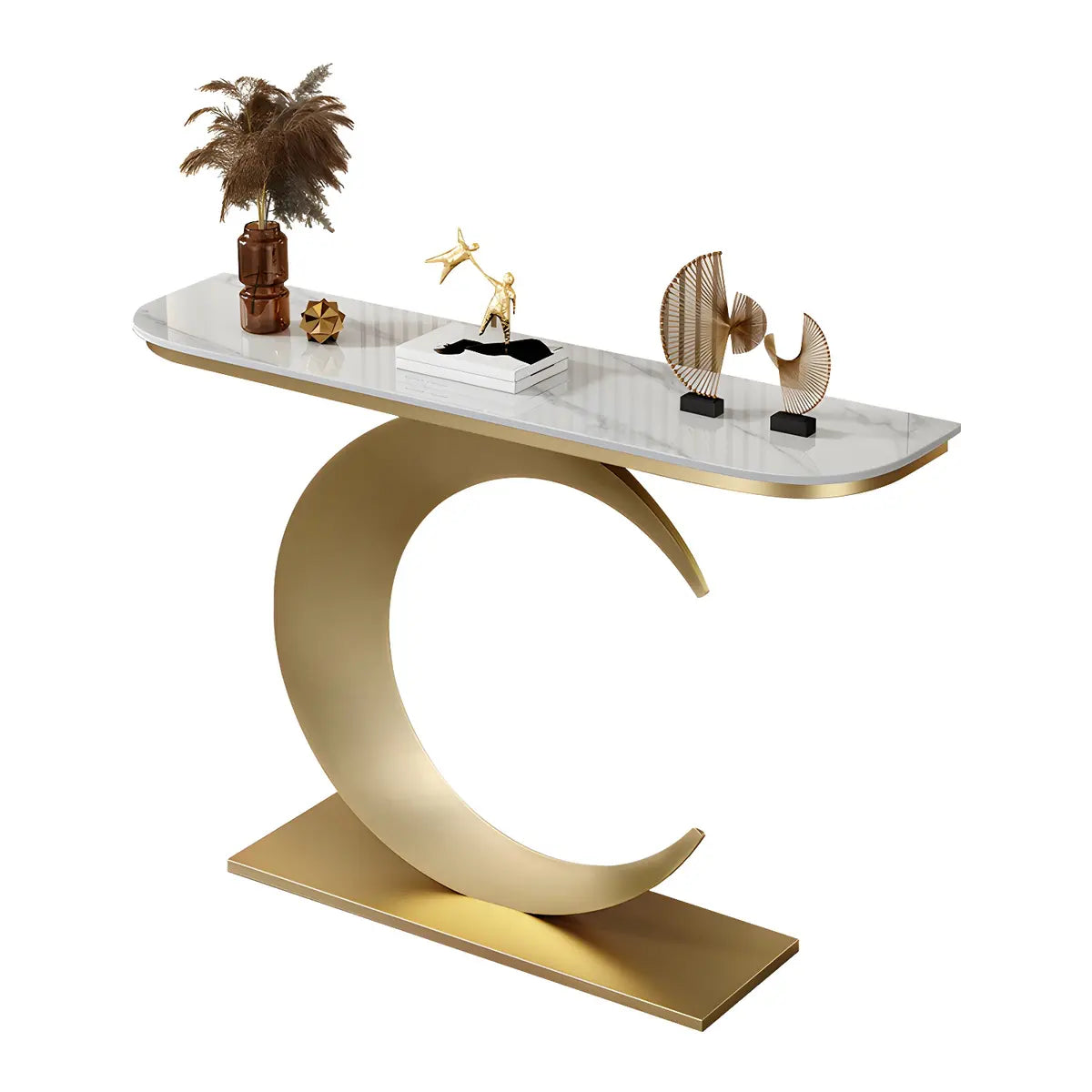 Half Moon Metal Gold Scratch Resistant Hallway Console Table Image - 11