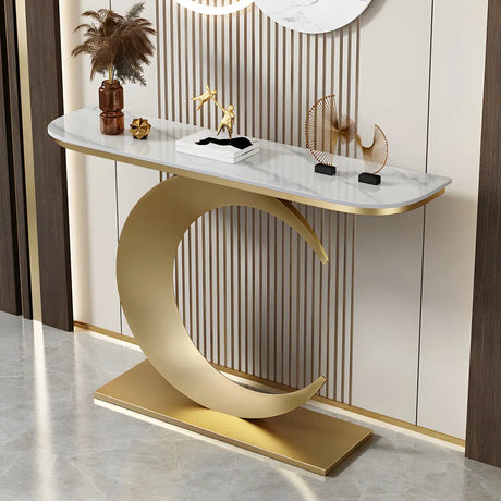 Half Moon Metal Gold Scratch Resistant Hallway Console Table Image - 2