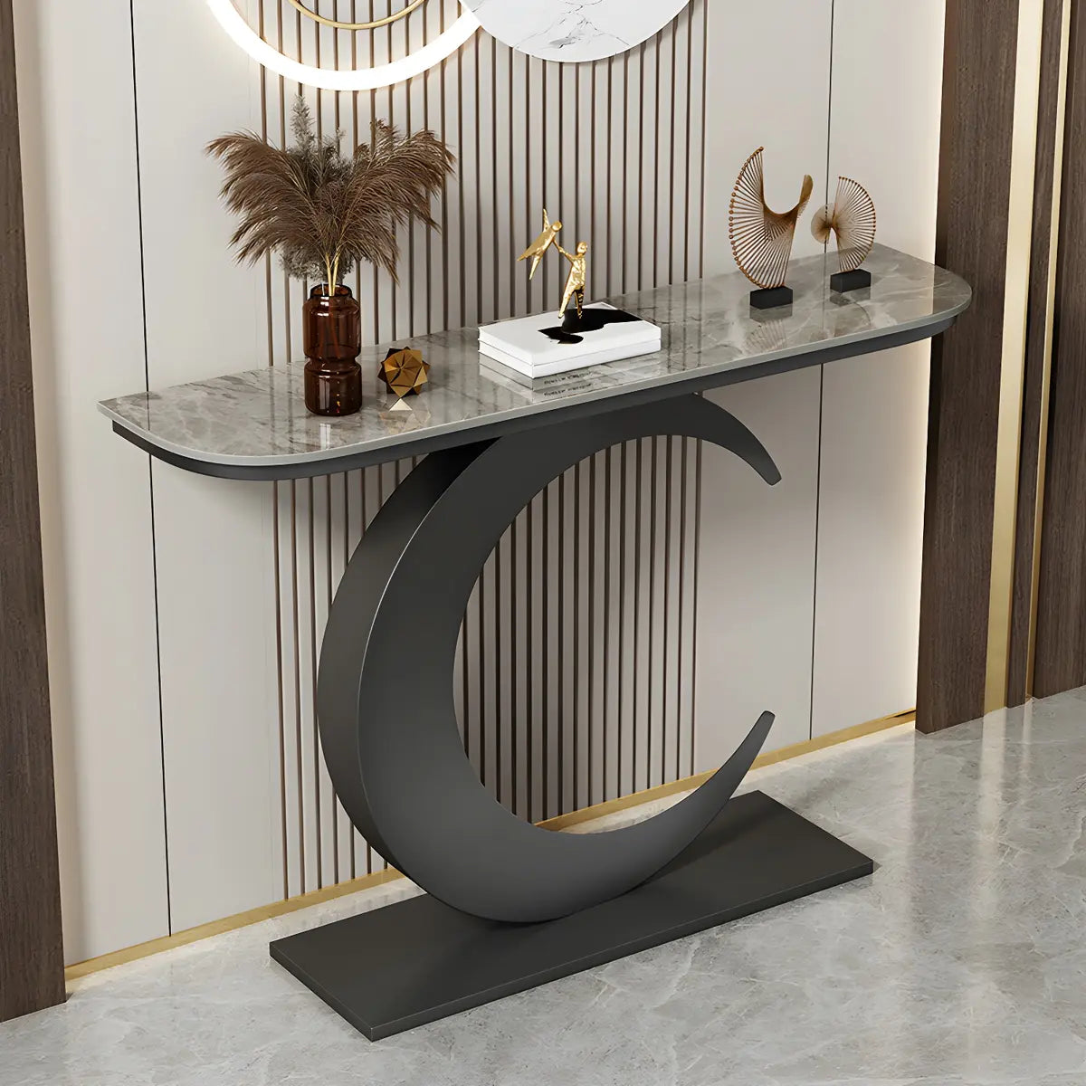 Half Moon Metal Gold Scratch Resistant Hallway Console Table Image - 3
