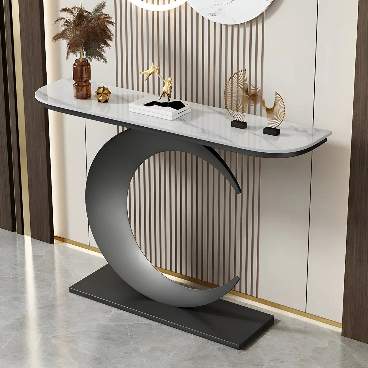 Half Moon Metal Gold Scratch Resistant Hallway Console Table Image - 4