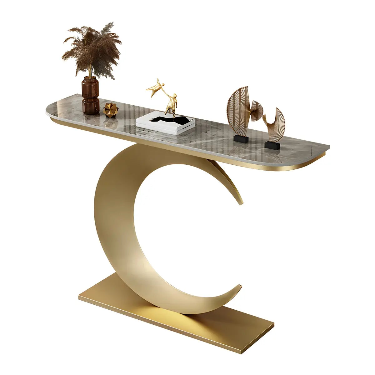 Half Moon Metal Gold Scratch Resistant Hallway Console Table Image - 5